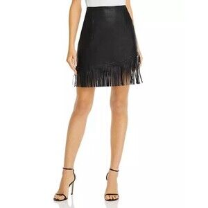 BAGATELLE.NYC Fringed Faux Leather Skirt Mini Black Womens Size M Club Night out